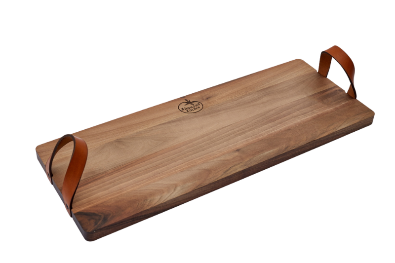 Walnut Serving Tray With Leather Handles